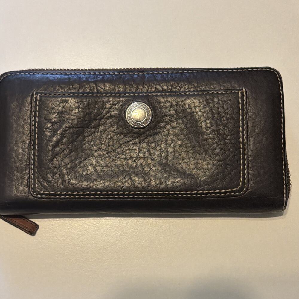 Coach Chelsea Brown Pebbled Leather Zip Around Credit Card Long Wallet